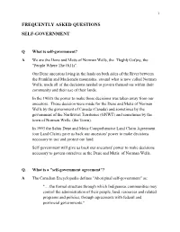 Frequently Asked Questions Self-Government