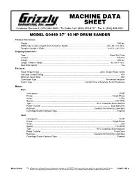 G0449 Specifications Sheet