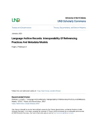 Language Archive Records: Interoperability of Referencing Practices and Metadata Models