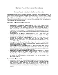 Marion Feast Days and Devotions