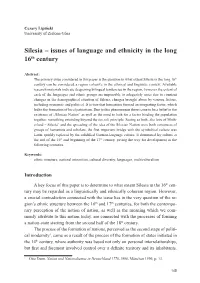 Silesia – Issues of Language and Ethnicity in the Long 16Th Century