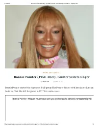 Bonnie Pointer Obituary: Legendary Pointer Sisters Singer, Dies at 69 - Legacy.Com