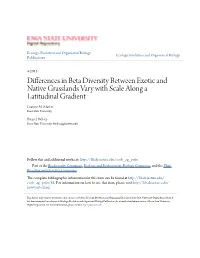 Differences in Beta Diversity Between Exotic and Native Grasslands Vary with Scale Along a Latitudinal Gradient Leanne M