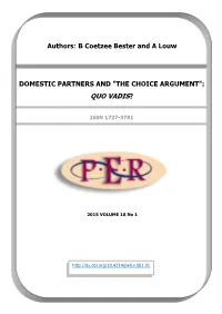 Domestic Partners and "The Choice Argument": Quo Vadis?