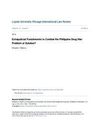 Extrajudicial Punishments to Combat the Philippine Drug War: Problem Or Solution?
