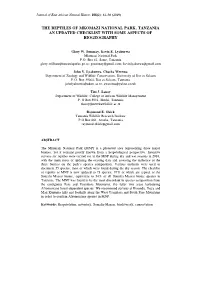 The Reptiles of Mkomazi National Park, Tanzania an Updated Checklist with Some Aspects of Biogeography