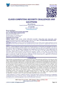CLOUD COMPUTING SECURITY CHALLENGES and SOLUTIONS Shivam Sharma, Research Scholar/ Career Point University, Kota, India