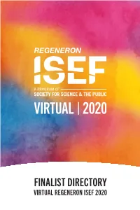 FINALIST DIRECTORY VIRTUAL REGENERON ISEF 2020 Animal Sciences