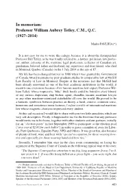 In Memoriam: Professor William Aubrey Tetley, C.M., Q.C
