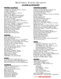 Monterey String Quartet Songlist