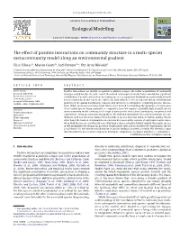 The Effect of Positive Interactions on Community Structure in a Multi-Species Metacommunity Model Along an Environmental Gradient