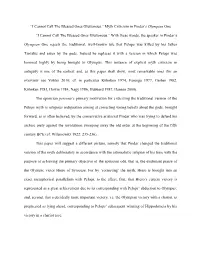 “I Cannot Call the Blessed Ones Gluttonous.” Myth Criticism in Pindar’S Olympian One
