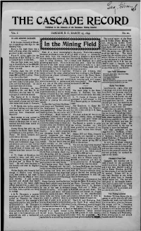 THE CASCADE RECORD Published in the Interest* of the Boundary Mining District
