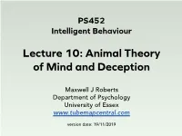 Lecture 10: Animal Theory of Mind and Deception