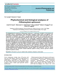 Phytochemical and Biological Analyses of Citharexylum Spinosum