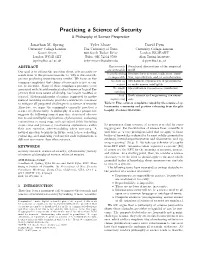 Practicing a Science of Security a Philosophy of Science Perspective