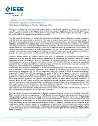 Appropriate Use of Bibliometric Indicators for the Assessment Of