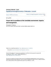 House Cats As Predators in the Australian Environment: Impacts and Management