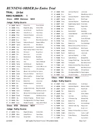 RUNNING ORDER for Entire Trial