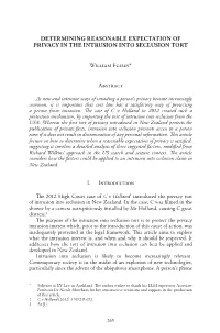 Determining Reasonable Expectation of Privacy in the Intrusion Into Seclusion Tort