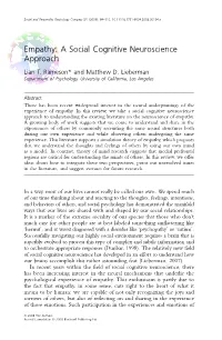 Empathy: a Social Cognitive Neuroscience Approach Lian T