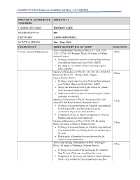 Practical Experience Log Book Sheet No. 1 Candidate