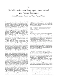 Syllabic Scripts and Languages in the Second and First Millennia BC Anna Morpurgo Davies and Jean-Pierre Olivier