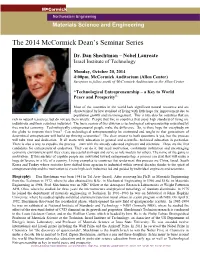 Technological Entrepreneurship – a Key to World Peace and Prosperity”