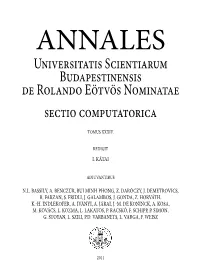Universitatis Scientiarum Budapestinensis De Rolando Eötvös Nominatae Sectio Computatorica