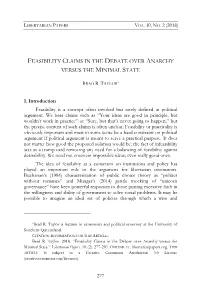 Feasibility Claims in the Debate Over Anarchy Versus the Minimal State