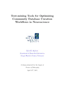 Text-Mining Tools for Optimizing Community Database Curation Workﬂows in Neuroscience