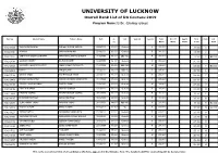 UNIVERSITY of LUCKNOW Overall Rank List of UG Courses-2019 Program Name: B.Sc