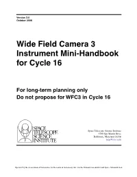 Wide Field Camera 3 Instrument Mini-Handbook for Cycle 16