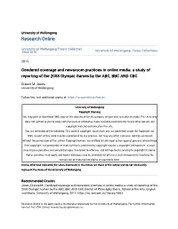 Gendered Coverage and Newsroom Practices in Online Media: a Study of Reporting of the 2008 Olympic Games by the ABC, BBC and CBC