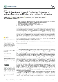 Estimation of Methane Emissions and Dietary Interventions for Mitigation