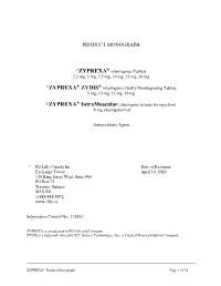 ZYPREXA® Product Monograph Page 1 of 74 Table of Contents