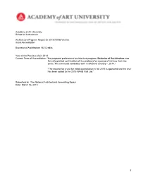 2015 AAU B.Arch Architecture Program Report