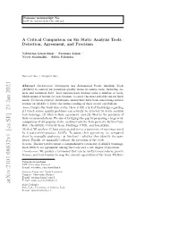 A Critical Comparison on Six Static Analysis Tools: Detection, Agreement, and Precision