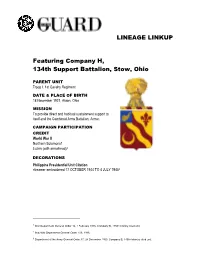 LINEAGE LINKUP Featuring Company H, 134Th Support