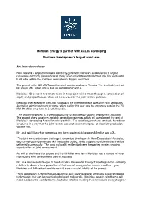 Meridian Energy to Partner with AGL in Developing Southern