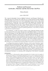 Political and Personal: Gorbachev, Thatcher and the End of the Cold War