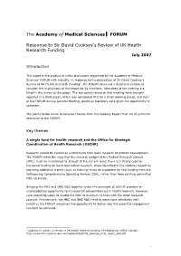 Response to Sir David Cooksey's