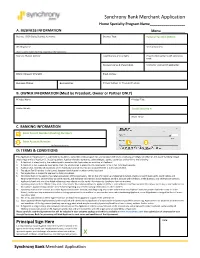 Synchrony Bank Merchant Application Home Specialty Program Name______A