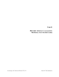 Part E Historic Artifact Cataloging Methods And