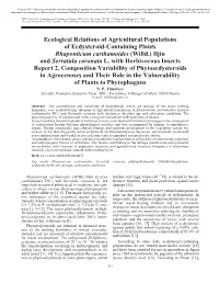 Composition Variability of Phytoecdysteroids in Agrocenoses and Their Role in the Vulnerability of Plants to Phytophagans (Report 2