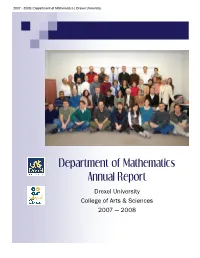 Department of Mathematics Annual Report Drexel University College of Arts & Sciences 2007 — 2008