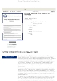 George Washington's Farewell Address My Account | Register | Help