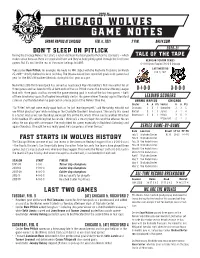 Chicaggo Wolves Game Notes