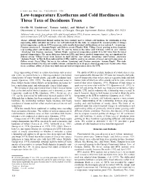 Low-Temperature Exotherms and Cold Hardiness in Three Taxa of Deciduous Trees