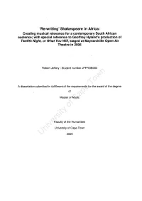 'Re-Writing' Shakespeare in Africa: Creating Musical Relevance for A